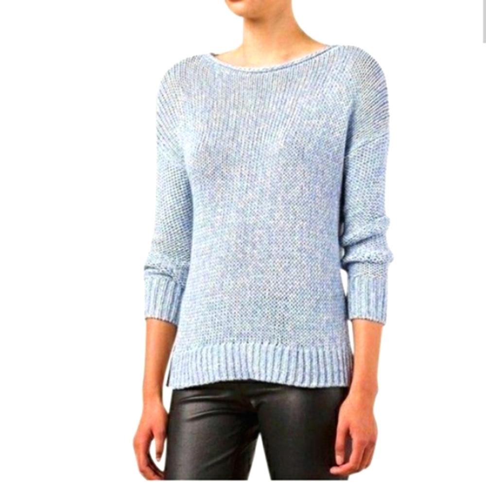 Vince Drop Shoulder Loose Knit Rolled Neckline Blue Sweater Style Size S - Picture 2 of 16